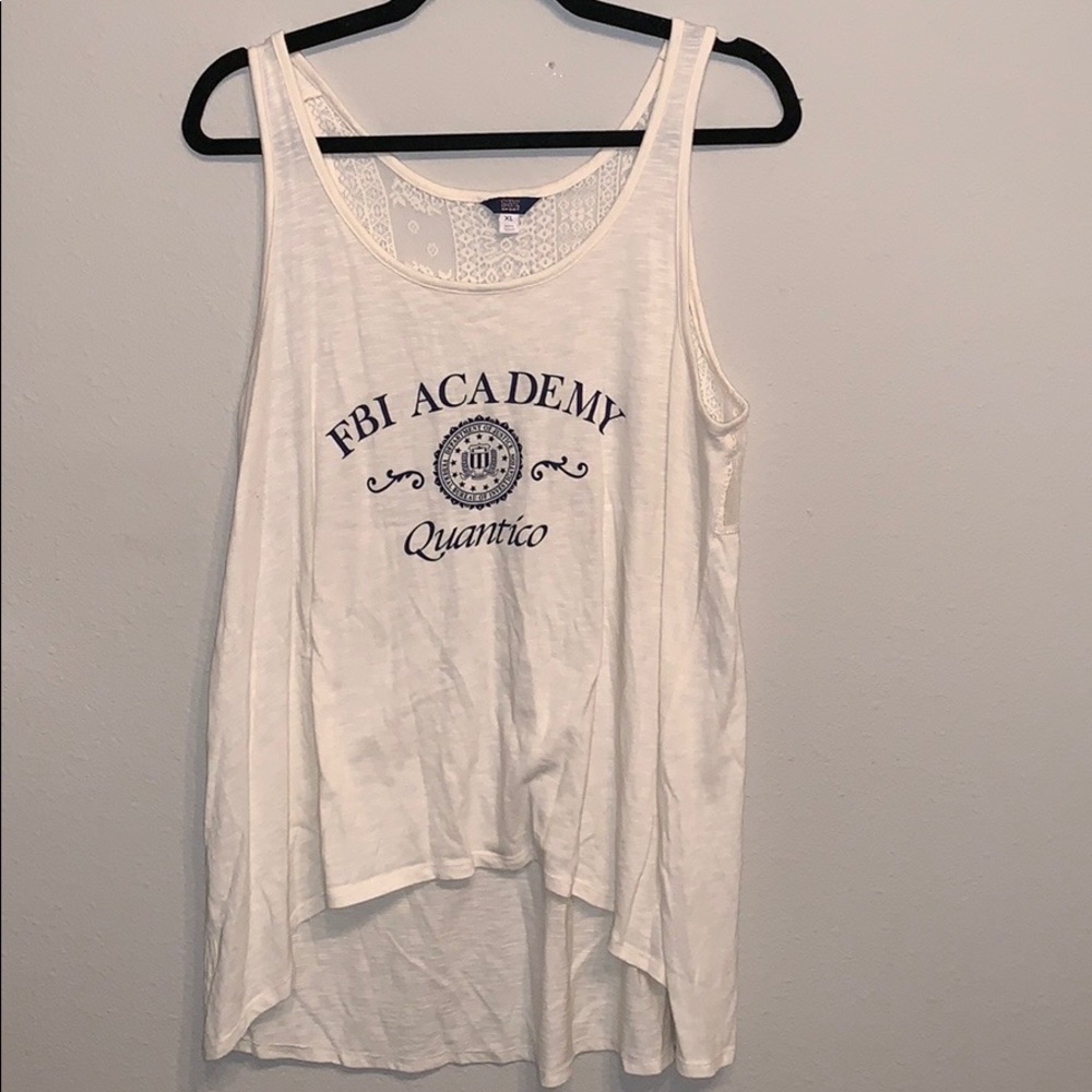Off white, high low, tank top with lace